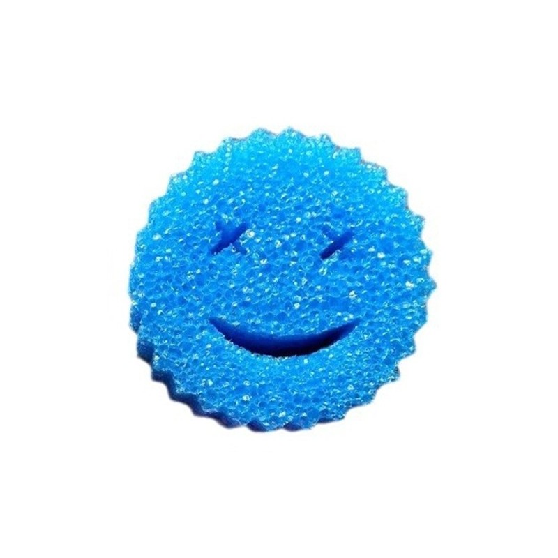 Burete de Vase, Flippy, Rotund, din Burete PU, Model Smiley Face, Doua Fete, 10 x 4 cm, Albastru/Galben