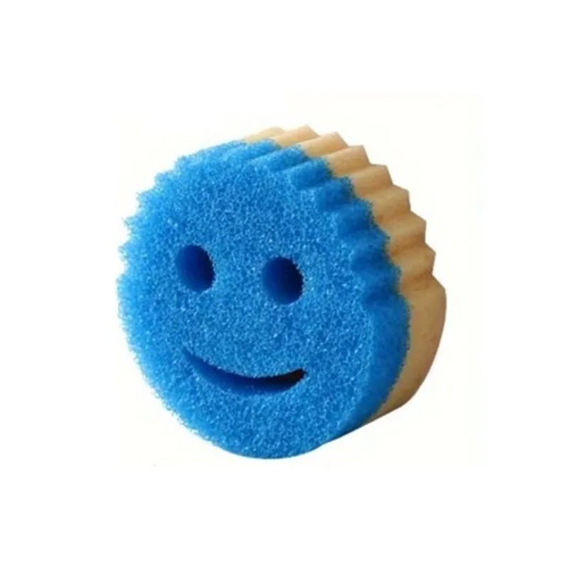 Burete de Vase, Flippy, Rotund, din Burete PU, Model Smiley Face, Doua Fete, 10 x 4 cm, Galben/Albastru