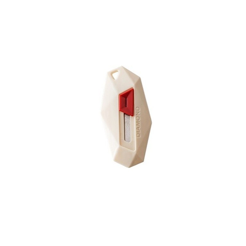 Cutter pentru Cutii, Flippy, Varf Rotunjit si Zimtat, Tip Breloc, 6.5x3.5 cm, Crem