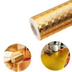 Autocolant de Bucatarie, Flippy, Autoadeziv, Impermeabil, Rezistent la Temperaturi Ridicate, din PVC, 60 x 100 cm, Model Cub 3D, Auriu