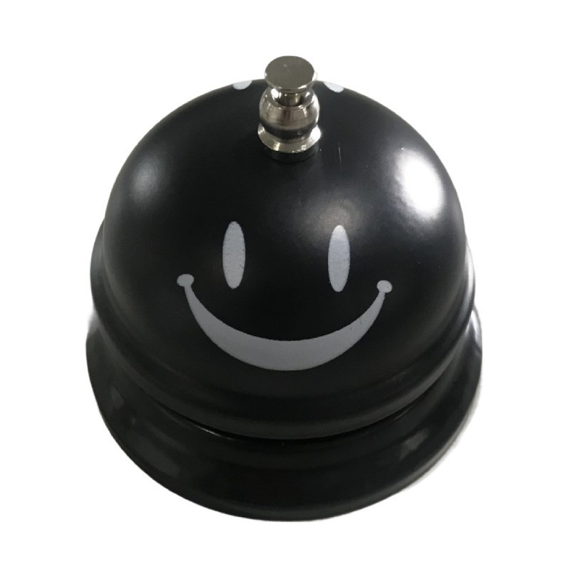 Clopotel Metalic Multifunctional, Flippy, Negru cu Imprimeu Smiley Face, 7.5x7.5x6.5 cm, Receptie, Restaurant, Cafenele