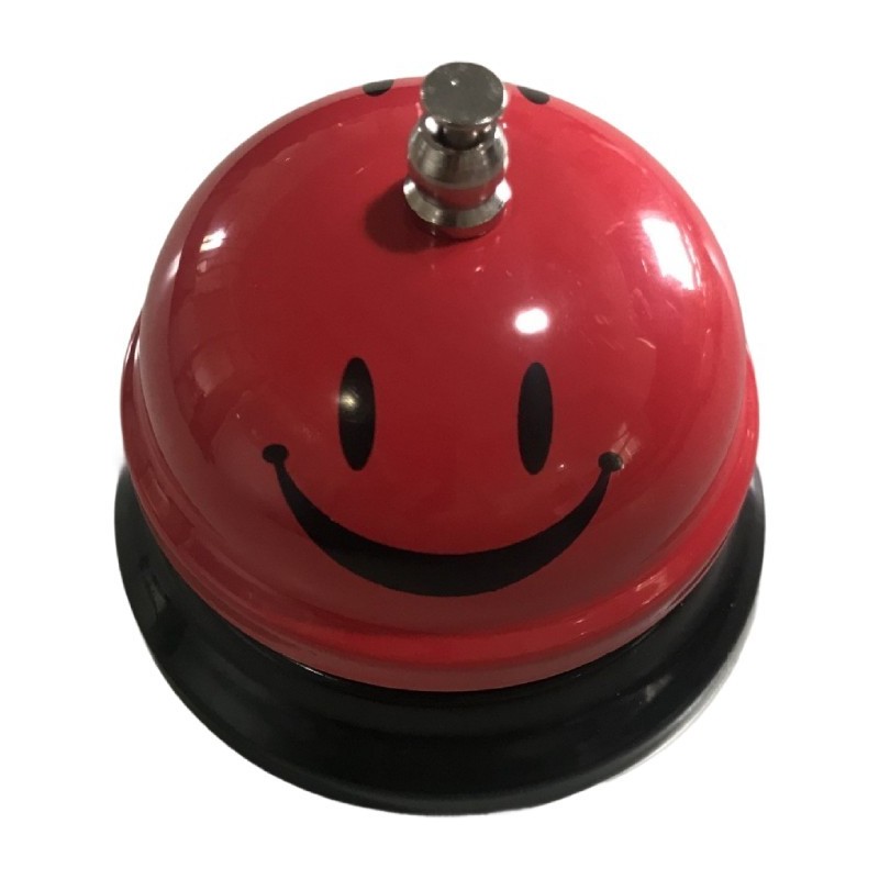 Clopotel Metalic Multifunctional, Flippy, Rosu cu Imprimeu Smiley Face, 7.5x7.5x6.5 cm, Receptie, Restaurant, Cafenele