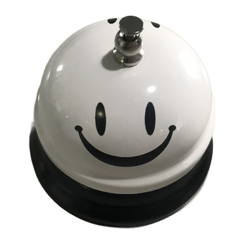 Clopotel Metalic Multifunctional, Flippy, Alb cu Imprimeu Smiley Face, 7.5x7.5x6.5 cm, Receptie, Restaurant, Cafenele