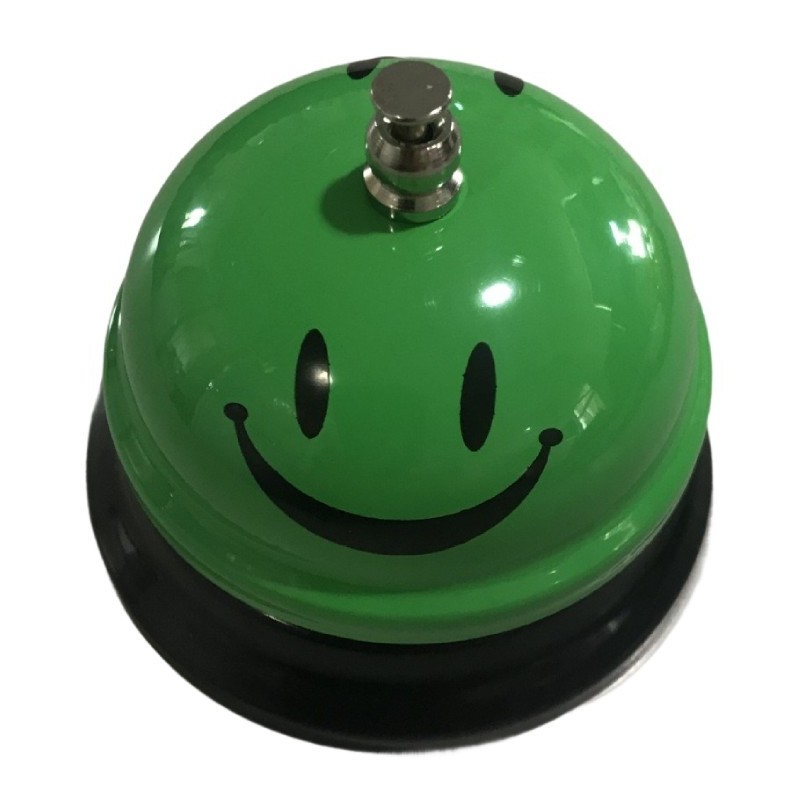 Clopotel Metalic Multifunctional, Flippy, Verde cu Imprimeu Smiley Face, 7.5x7.5x6.5 cm, Receptie, Restaurant, Cafenele