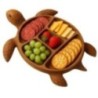Platou pentru Servire, Flippy, in Forma de Broasca Testoasa, 3 Compartimente pentru Mezeluri, Branzeturi, Snacksuri, Fructe, Design Artistic, din Lemn Masiv, 24 x 24 x 3 cm, Maro