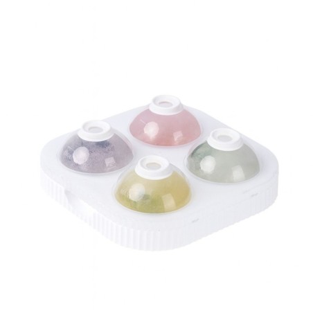Forma Sfere de Gheata pentru Wiskey si Cocktail-uri Flippy, 4 Sfere, Material Plastic/Silicon Alimentar, Diametru 6.5 cm, cu Orificiu Tip Palnie pentru Umplere, 17 x 17 x 7 cm, Alb
