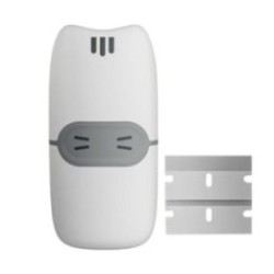 Mini Racleta de Curatare, Flippy, pentru Etichete, Adezivi, din ABS+ Metal, 2 Lame Incluse, Alb/Gri