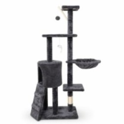 Ansamblu de Joaca pentru Pisici, Flippy, Cat Climbing Frame Multifunctional, cu Platforme, Cusca, Hamac si Scara de Catarare, 49x35x135 cm, Negru