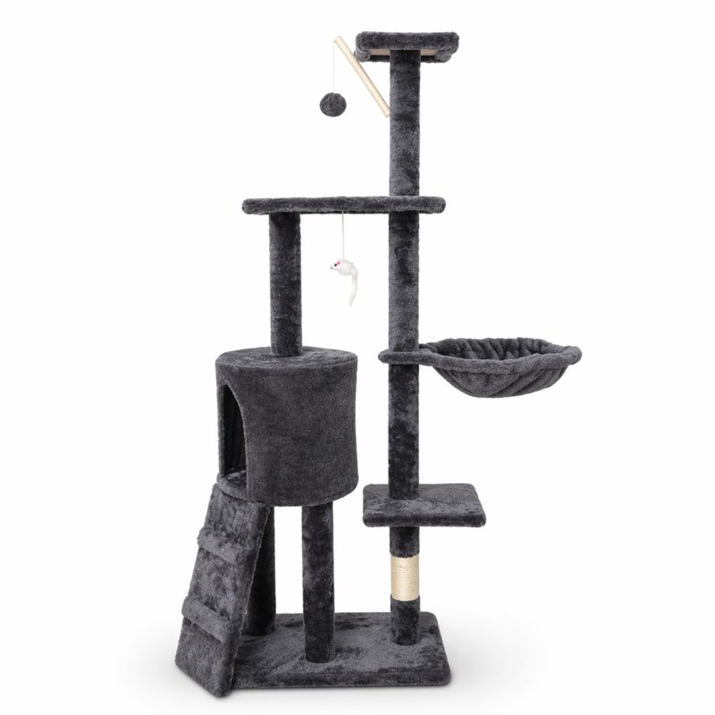 Ansamblu de Joaca pentru Pisici, Flippy, Cat Climbing Frame Multifunctional, cu Platforme, Cusca, Hamac si Scara de Catarare, 49x35x135 cm, Negru