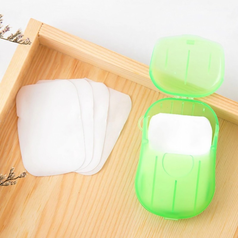 Mini Cutie de Sapun din Hartie, Flippy, de Unica Folosinta, Portabila, Potrivit pentru Calatorii, 20 buc, Verde