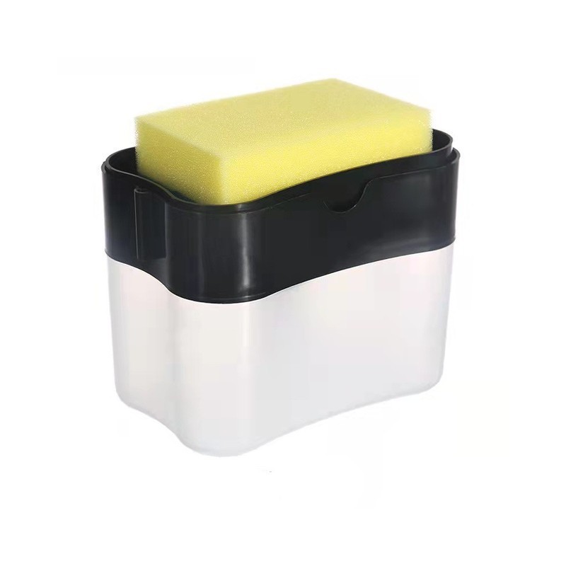 Dozator Flippy, Dispenser 2 in 1 pentru Detergent Lichid de Vase sau pentru Obiecte Sanitare cu Suport pentru Burete de Bucatarie ,14 x 10.5 x 10 cm, capacitate 380 ml, negru