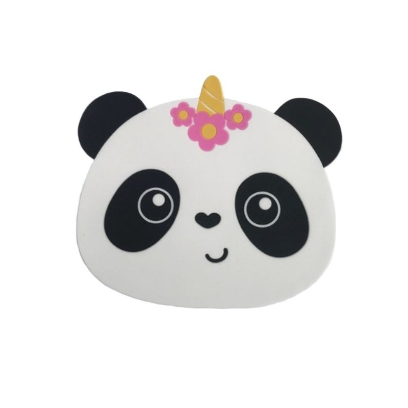 Suport pentru Pahar, Flippy, Model Urs Panda, din PVC, 18.5x16 cm, Rezistent la Caldura, Alb/Negru
